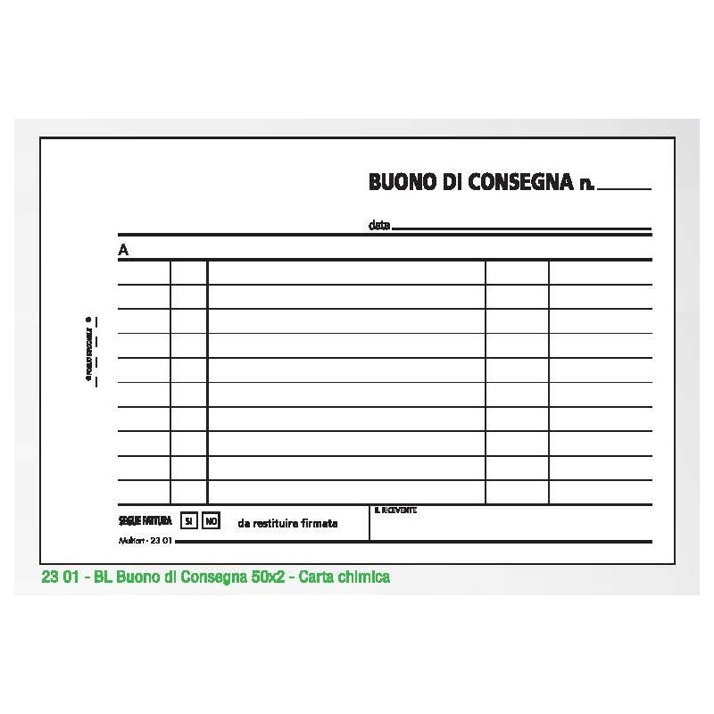 BLOCCO BUONO DI CONSEGNA 50x2 copie 120x170 (30 Pz)