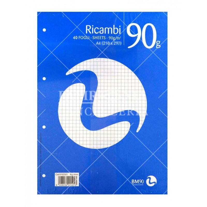RICAMBI A4 BIANCHI 90 gr. QUADRI 4 mm (30 Pz)