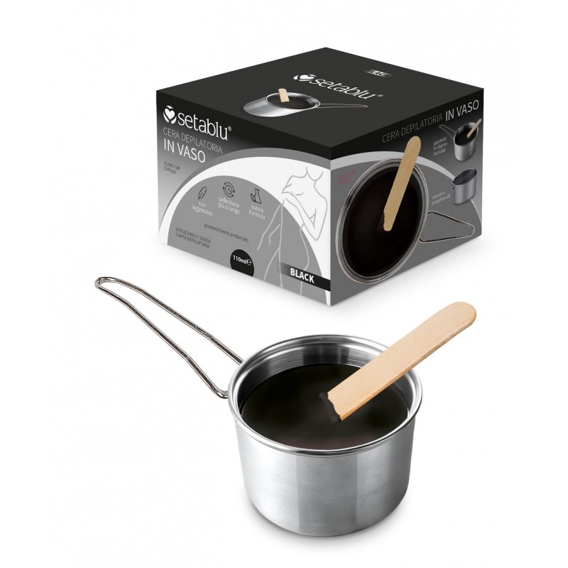 CERA DEPILATORIA IN VASO 110ml BLACK CON SPATOLA E MANICO INCLUS