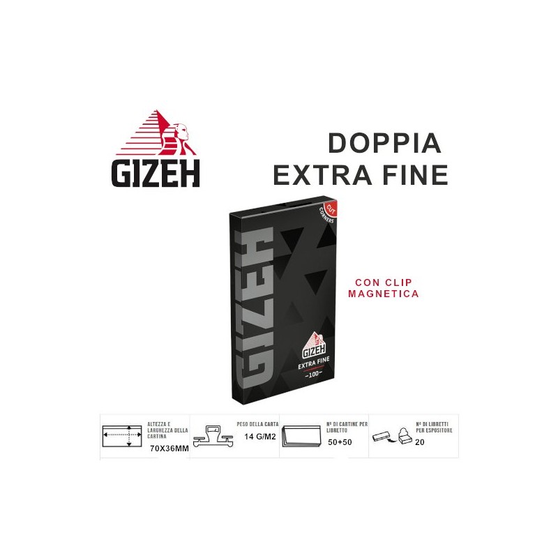 CARTINE GIZEH DOPPIA BLACK EXTRA FINE (50+50 leaves x 20 Pz) cod
