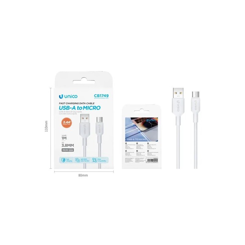 UNICO CAVO RICARICA 4A USB to MICRO ANDROID 1 mt